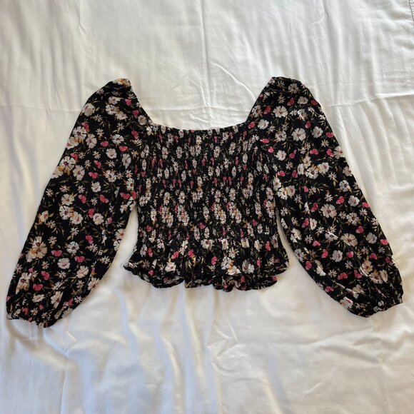Patrons of Peace Black with Floral Print Boho Cropped Long Sleeve | Size S - Picture 5 of 5